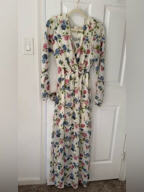 Freeway Cream Floral Wrap Maxi Dress with Pink & Blue Blooms